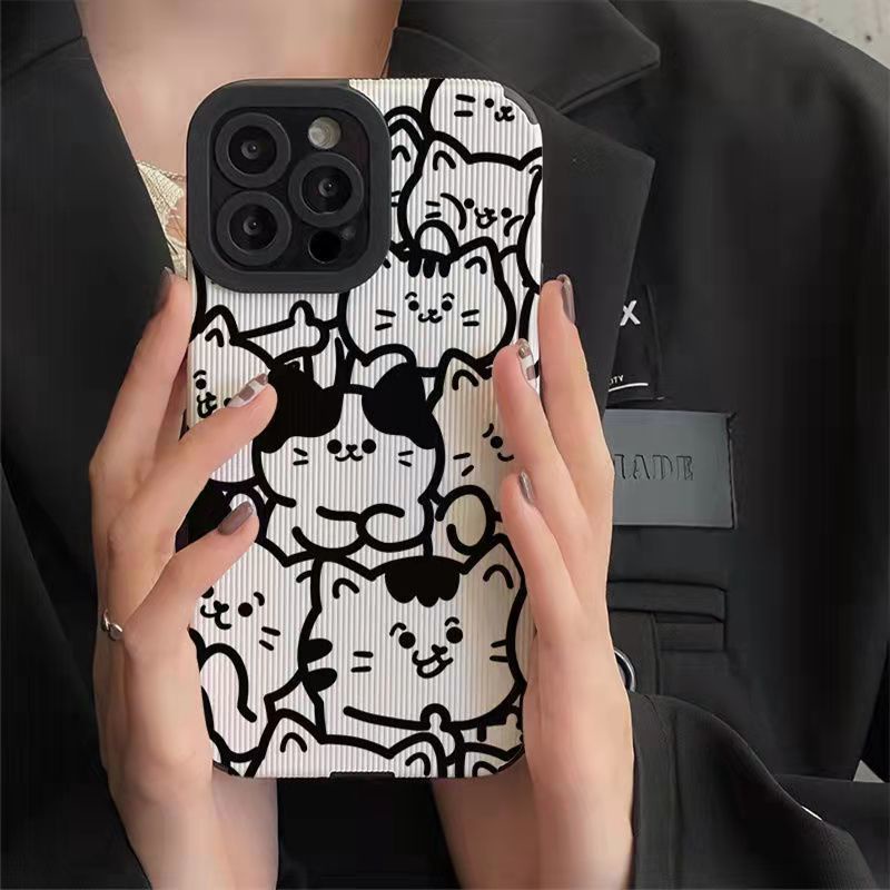 เคสโทรศัพท์มือถือ ลายการ์ตูนแมว สีขาวดํา สําหรับ iPhone 14ProMax 13ProMax 13 14Pro 11ProMax 11 X XR Xs Max 7P 8P 12Pro 12ProMax 15promax