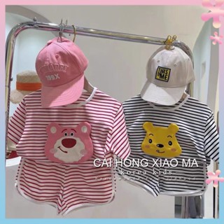 Childrens suit summer new girls cute casual striped suit girls T-shirt shorts two-piece suit