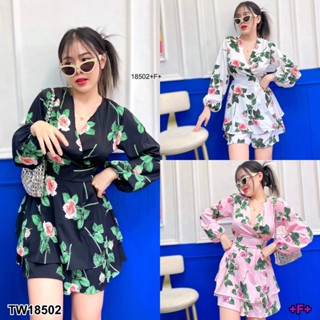 ส่งไว 💗พร้อมส่ง  Jumpsuit จั้มสูทกางเกง ลายดอกกุหลายบ สายผูกเอว เสื้อผ้าผู้หญิง ชุดเซ็ต ชุดเดรส ทำงาน งานแต่ง