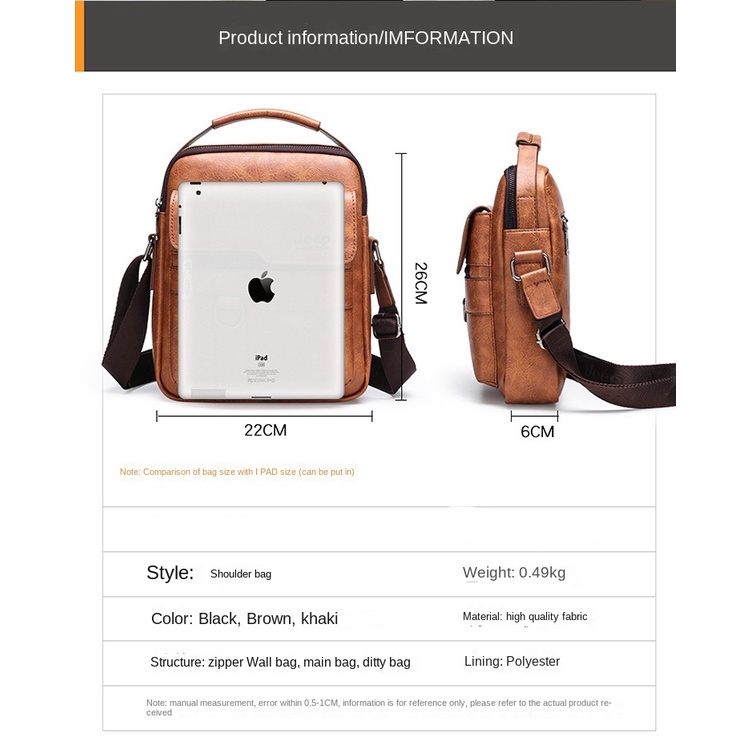 Jeep BULUO PU สีทึบ Soft Face ผู้ชายไหล่ Crossbody กระเป๋าธุรกิจ Retro กระเป๋าเอกสารพร้อมกระเป๋าและกระเป๋าสตางค์ชุด