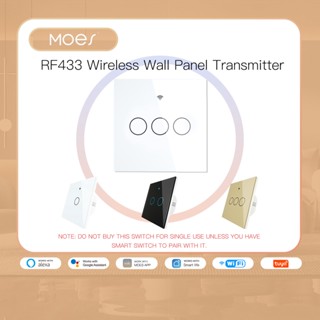 MOES Morning moes แผงสวิตช์รับส่งสัญญาณไร้สาย Rf433 MHz  แบบติดผนัง ควบคุมด้วยรีโมตคอนโทรล ทํางานร่วมกับตัวรับสัญญาณสวิตช์เหนียวอัจฉริยะ WiFi