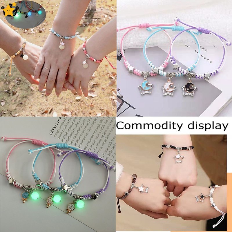 3 ชิ้น luminous Lucky Charm Handmade สร้อยข้อมือคู่ MoonSunflower สไตล์สําหรับเพื่อนที่ดีที่สุดเด็กสาวเพื่อน/คนรักเชือกขี้ผึ้งสร้อยข้อมือแฟชั่นอุปกรณ์เสริมวันเกิด YIDEA JP6