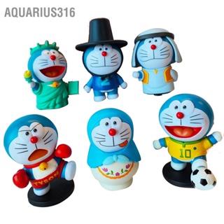 Aquarius316 ตุ๊กตาฟิกเกอร์ Pvc รูปการ์ตูนแมวน่ารัก สีฟ้า สไตล์ญี่ปุ่น สําหรับเด็ก และผู้ใหญ่ 6 ชิ้น