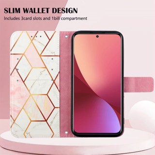 เคสโทรศัพท์มือถือหนัง ฝาพับแม่เหล็ก ลายหินอ่อน พร้อมช่องใส่บัตร สําหรับ Xiaomi 12 Lite Mi 12 Lite Mi12 Pro