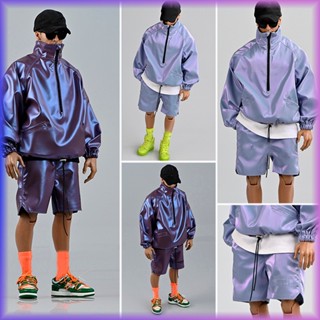 1/6 Male Jacket 👕 Tracksuit Sweater &amp; Shorts with socks Trendy Laser Colorful Half Zipper With Short Pants Fit 12 Action Figure Body