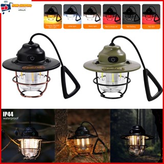 โคมไฟตั้งแคมป์ IPX4 กันน้ำ โคมไฟย้อนยุค ตะเกียง LED Type-C ชาร์จได้ หลายความสว่าง Camping Lantern 2000mAh