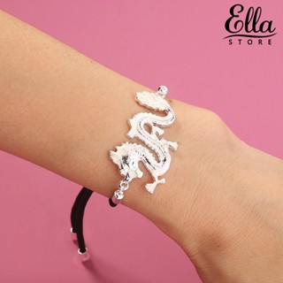 Ellastore123 สร้อยข้อมือเชือก จี้ดอกกุหลาบ มังกรเรืองแสงในที่มืด แฮนด์เมด ปรับได้ สําหรับทุกเพศ