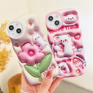 เคสโทรศัพท์มือถือ Tpu แบบนิ่ม ลายดอกไม้ กระต่าย 3D กันกระแทก สําหรับ iPhone XR X XS Max 7 8 plus 11 13 12 14 Pro Max SE 2020 6 6s plus