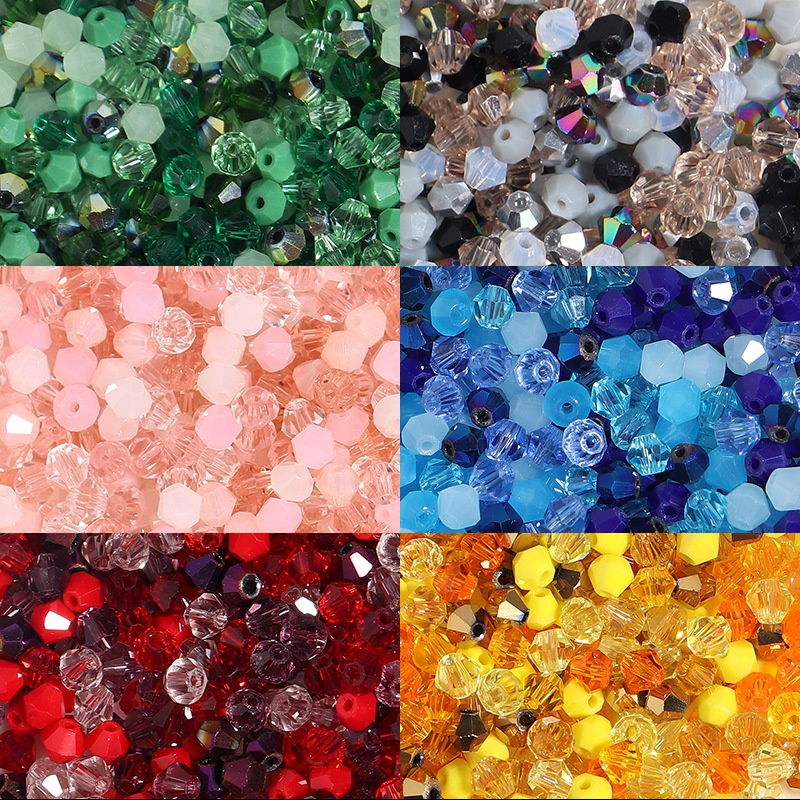 ลูกปัดแก้วผสม 200 ชิ้น ลูกปัดแก้วใสตัดเหลี่ยมคม 4 มม. ลูกปัดแก้วรูตรง DIY ทำมือ ลูกปัดคม