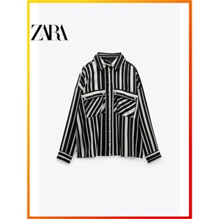 Zara ฤดูใบไม้ร่วงและฤดูหนาว ใหม่ เสื้อเชิ้ตแขนยาว คอปก ลายทาง สําหรับผู้หญิง 8372309 070