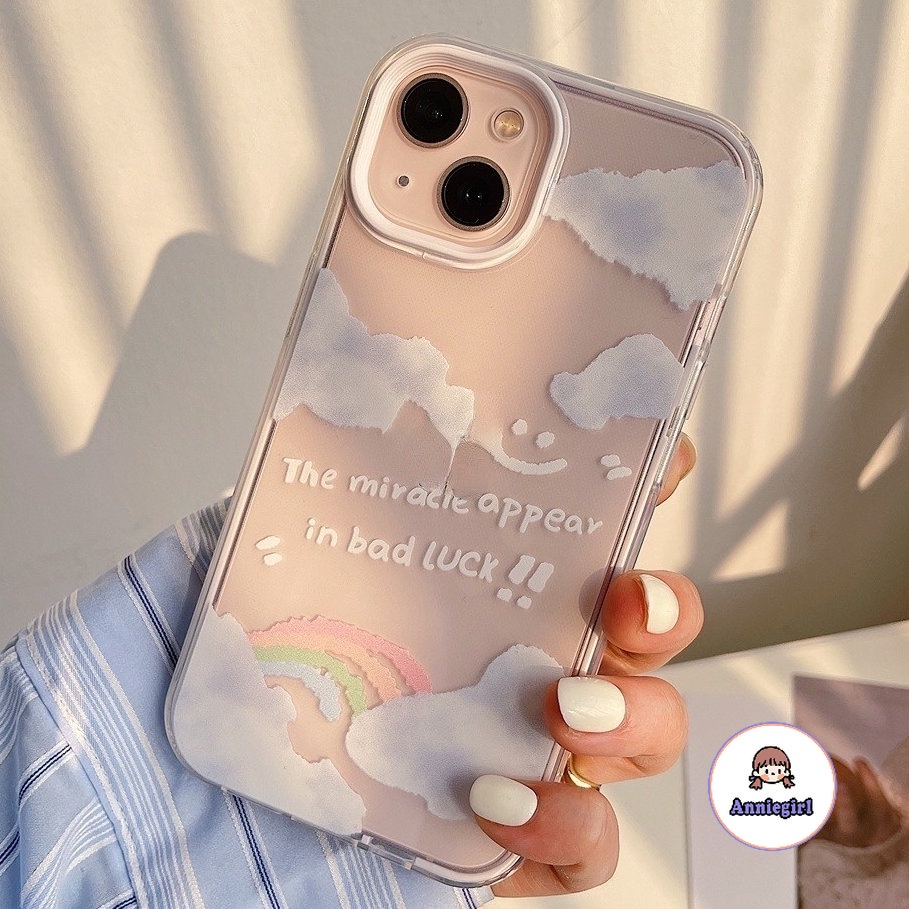 เคสโทรศัพท์มือถือแบบนิ่ม TPU ใส กันกระแทก ลายก้อนเมฆสายรุ้ง สําหรับ IPhone 11 12 13 Pro Max 14 plus X XS XR 7 8 plus 14 Pro Max