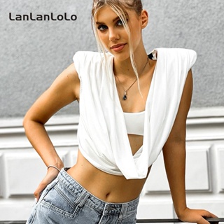 Lanlanlolo เสื้อแขนกุด คอวี เข้ารูป เซ็กซี่ สีพื้น สําหรับผู้หญิง 2023