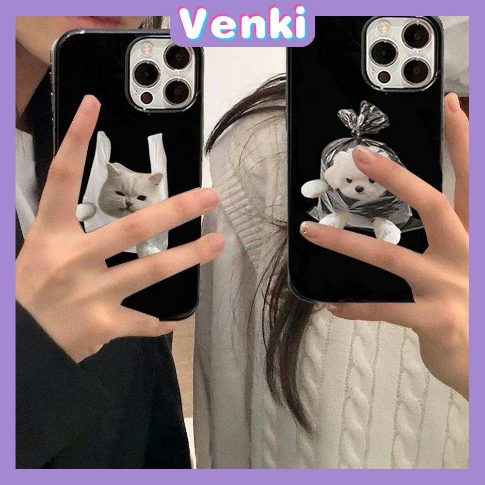 VENKI - เคสไอโฟน11 เคส Soft TPU เคสขนมสีดํามันวาว การ์ตูนน่ารัก Cat and Dog Camera Protection Shockproof สําหรับ iPhone 14 13 12 11 Pro Max 7 8 Plus X XR