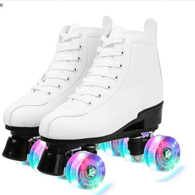 รองเท้าสเก็ต รองเท้าโรลเลอร์สเก็ต หนังวัวแท้ สี่ล้อ สีขาว สําหรับเด็ก และผู้ใหญ่