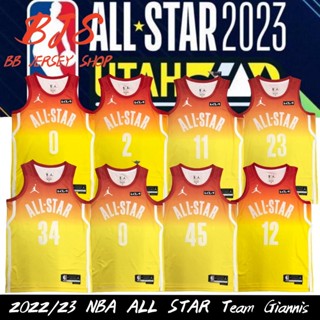 【BJS】เสื้อกีฬาบาสเก็ตบอล ลายทีม All Star Game No.0Tatum No.34Antetokounmpo NBA Orange 2022 23