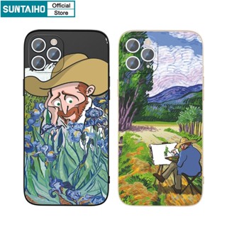 Suntaiho Silicon Soft Case Oil Painting Van Gogh Pattern Phone Case Compatible for iPhone 11 Pro Max 14 12 13 XS X XR XS Max 7 8 Plus Shockproof Casing