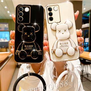 ใหม่ เคสโทรศัพท์มือถือนิ่ม ลายหมีอ้วนน้อยน่ารัก 3D พร้อมสายคล้องมือ สีขาว ดํา สําหรับ VIVO V29 5G VIVOV29 2023