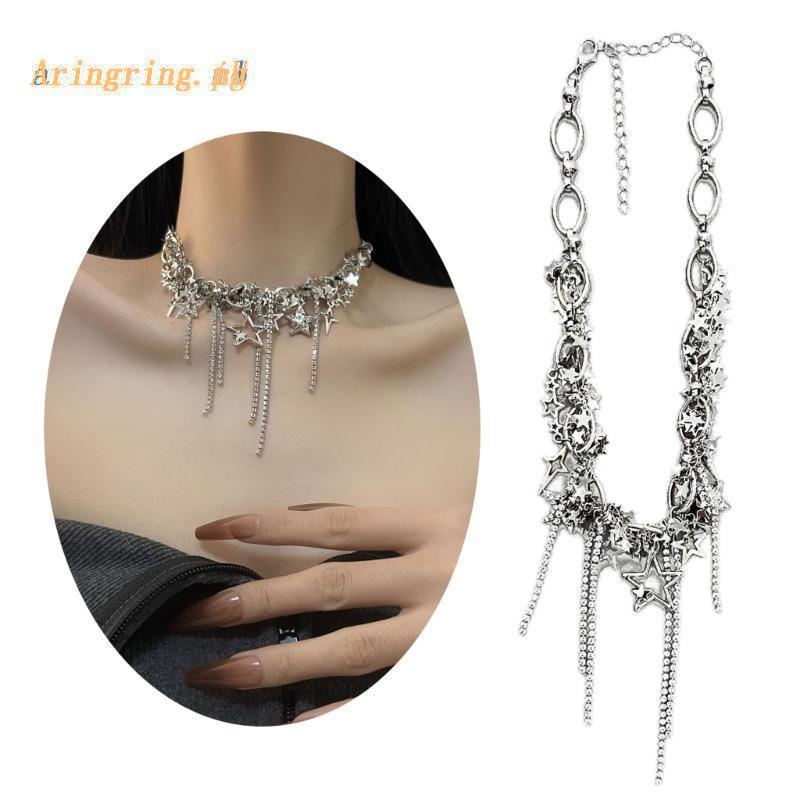 ARIN Star Tassel Chokers Y2k Jewelry Star Chain Necklaces Alloy Pentagram Chain Choker Pentagram Necklaces Party Accesso