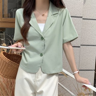 เสื้อเบลเซอร์ ลายสก๊อต สไตล์เกาหลี แฟชั่นฤดูร้อน สําหรับผู้หญิง