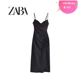 ZARA ชุดเดรสสายเดี่ยวเซ็กซี่ แต่งจับจีบ แต่งผ่าข้าง สีดํา แฟชั่นทันสมัย2547636 800