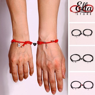 Ellastore123 สร้อยข้อมือเชือกไนล่อนถัก จี้ล็อก ของขวัญวาเลนไทน์ สําหรับคู่รัก 1 คู่