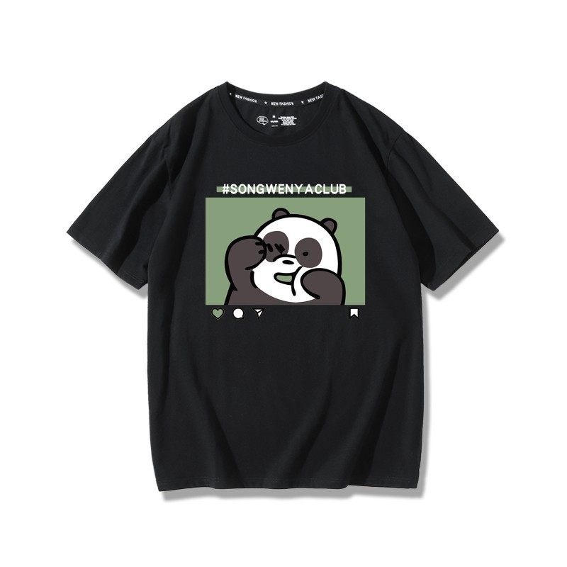 ♣❐✾เสื้อยืดลายหมีญี่ปุ่น We Bare Bears แต่งคอตตอนแขนสั้นลายหมีแพนด้า