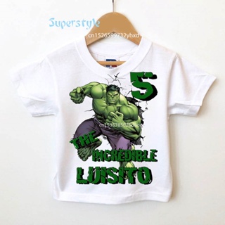 เสื้อยืดแขนสั้น พิมพ์ลาย Marvel Hulk Birthday Super Hero สําหรับเด็กผู้ชาย 1 2 3 4 5 6 7 8 9 ปี