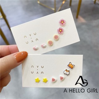 A HELLO GIRL เครื่องประดับ ต่างหูเซรามิค ลาย น่ารัก สวยหรู แบบเรียบง่าย สําหรับนักเรียนผู้หญิง