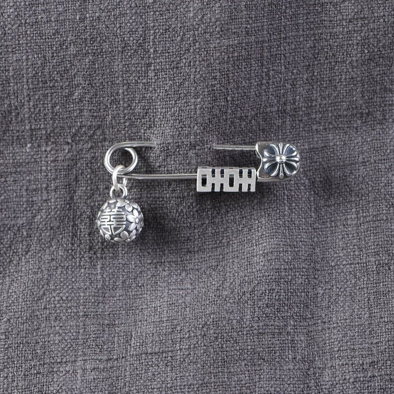 Miyan S925 เข็มกลัดเงิน 925 Silver Retro Cross ดอกไม้ Pin Happy Double Happiness เข็มกลัดเข็มกลัด High-End ชุดอุปกรณ์เสริมผู้หญิง
