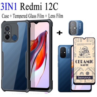 3in1 Redmi 12C เคสโทรศัพท์ กันกระแทก สําหรับ Redmi12 C Redmi 12 C ฟิล์มฝ้าเซรามิค + ฟิล์มเลนส์กล้อง