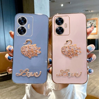 เคสโทรศัพท์มือถือนิ่ม ชุบคริสตัล ลายหงส์ หรูหรา สําหรับ Realme C55 2023 RealmeC55 NFC