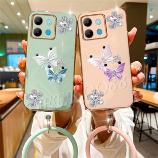 พร้อมส่ง เคสโทรศัพท์มือถือ ลายผีเสื้อบิน 3D พร้อมสายคล้องมือ สําหรับ Infinix Smart 7 Smart7 2023