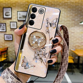 [พร้อมส่ง] เคสโทรศัพท์มือถือแฟชั่น ลายผีเสื้อ พร้อมขาตั้ง สําหรับ vivo V27e V27 V23 V25 Pro