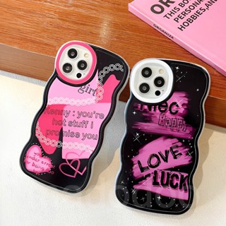 Wavy Edge Casing For iPhone 15 14 13 12 11 Pro Xs max Mini 7 8 6 6S Plus X XR 14ProMax 13promax 12promax 11promax 6+6S+ 7+ 8+ Cute Pink Heart Black style love and luck Soft Phone Case BW 44