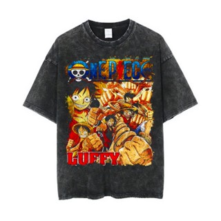  S-5XLเสื้อยืด โอเวอร์ไซซ์ พิมพ์ลาย One Piece Luffy Crucify | หินล้างทําความสะอาด | เสื้อยืด ลายการ์ตูนอนิเมะ | ชุดว่ายน