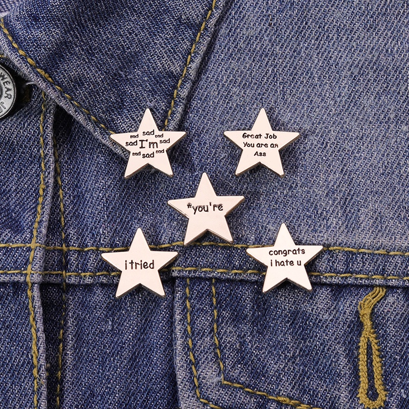 เครื่องประดับ เข็มกลัดโลหะ รูปตัวอักษร Star I Tried Sad Enamel Pin แฟชั่นสําหรับผู้หญิง