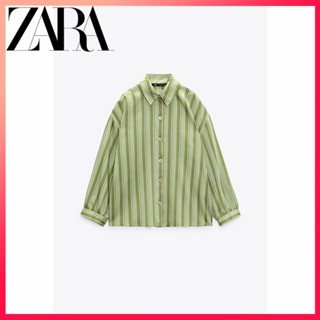 Zara ใหม่ เสื้อเชิ้ต ลายทาง ทรงหลวม สําหรับผู้หญิง