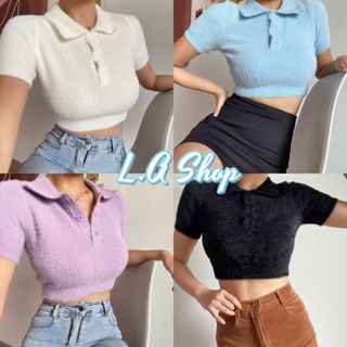 L.A Shop พร้อมส่ง  เสื้อไหมพรมแขนสั้น ดีเทลขนมุ้งมิ้ง สีพาสเทลน่ารักมาก "C590-1"