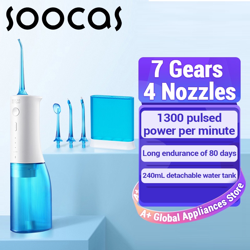 Soocas W3 Pro ไหมขัดฟัน 4 แบบ หัวฉีดทําความสะอาดช่องปาก Type-c แบบชาร์จไฟได้ 7 โหมดถังเก็บน้ํา ถอดออกได้