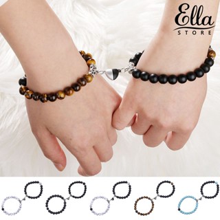 Ellastore123 กําไลข้อมือลูกปัดหิน รูปหัวใจ ป้องกันการซีดจาง สําหรับผู้ชาย ผู้หญิง ออกเดท 2 ชิ้น