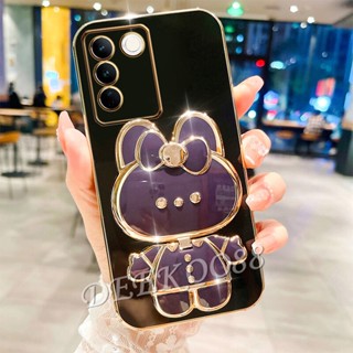 เคสโทรศัพท์มือถือแบบนิ่ม กันกระแทก ลายการ์ตูนกระต่ายน่ารัก พร้อมกระจกแต่งหน้า ขาตั้งวาง สําหรับ VIVO V29 Y27 Y36 Y78 Y02T Y02A 5G 4G VIVOV29 VIVOY27 VIVOY36