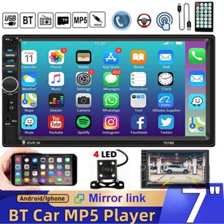 7018b เครื่องเล่น MP5 2 Din 7 นิ้ว หน้าจอสัมผัส HD LCD บลูทูธ สเตอริโอ พร้อมกล้องมองหลัง สําหรับรถยนต์