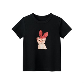 เสื้อยืดคอกลม แขนสั้น ผ้าฝ้าย ลายการ์ตูนคิตตี้น่ารัก แฟชั่นฤดูร้อน สําหรับเด็กผู้หญิง