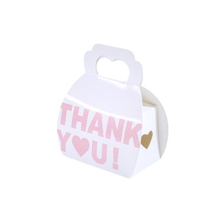 กล่องหูหิ้ว หน้าต่างหัวใจเล็ก สีขาว ลาย THANK YOU (9.5x6x13.5ซม.)(10ชิ้น)