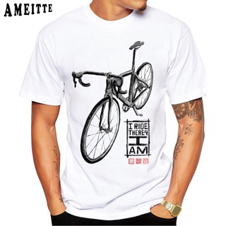 [S-5XL] ผู้ชายTเสื้อFunny Bicycles I Ride Therefore I AM LONG rint TShirt Summer Men Short Sleeve Bikes rint White Casua