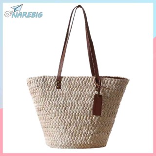 ( Narebig ) Women Beach Woven Shoulder Bag Holiday Totes Travel Bucket Straw Handbags ✿