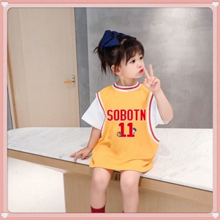 ชุดเดรสเด็กผู้หญิง เสื้อยืด กระโปรงยาวปานกลาง