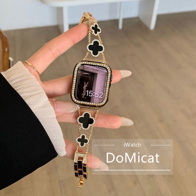 Lucky Clover สาย iWatch สําหรับ iWatch S8 Ultra S7 S5 S4 S3 6 SE สร้อยข้อมือหรูหราสแตนเลส iWatch Ban