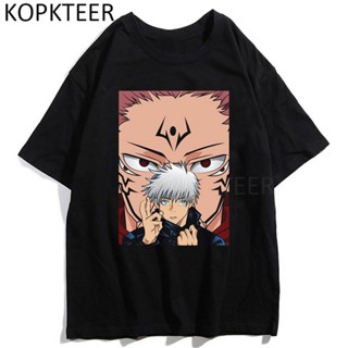 เสื้อยืดแขนสั้นJujutsu Kaisen Anime T-shirts Hipster Cartoon Casual Tops Men Loose Cotton Ulzzang Vintage Short Sleeve T