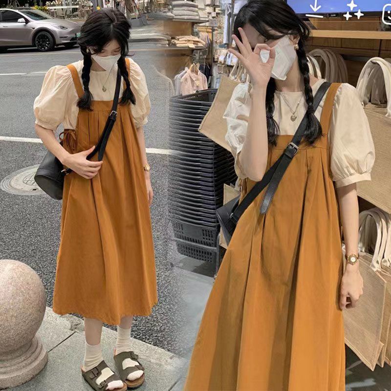 ชุดหมี ชุดคลุมท้องน่ารักๆ เสื้อแขนพอง+เอี๊ยมกระโปรง ทรงน่ารัก ผ้าฝ้ายฟอกนุ่มใส่สบายจ้า ใส่เที่ยวทำงานได้